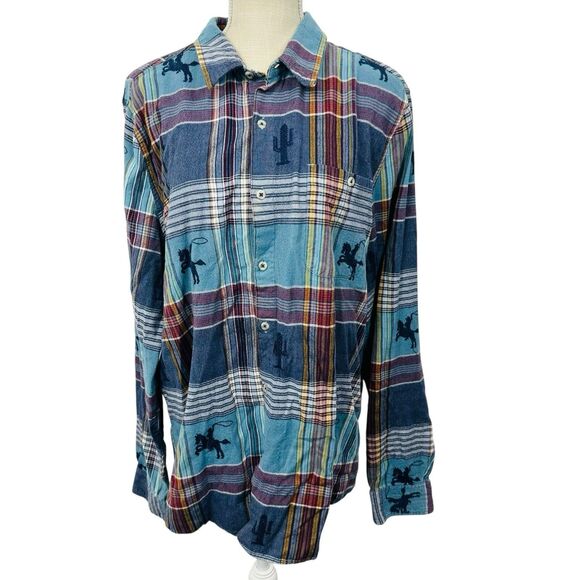 Topman Western Shirt Plaid Rodeo Horse Long Sleeve Womens Size XL Multicolor EUC - Picture 1 of 7